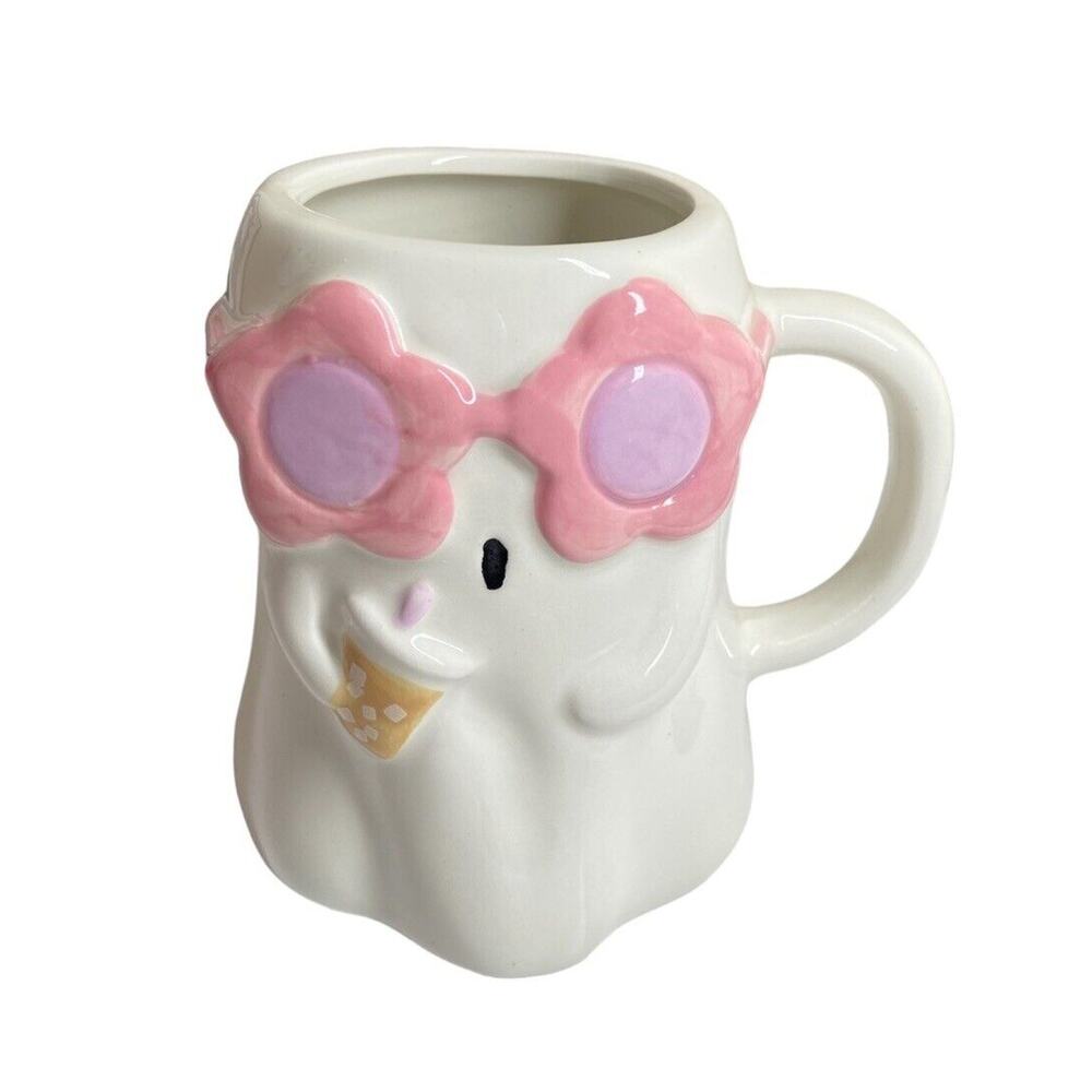 NEW Sunday Morning Girl Ghost Halloween Mug Flower Glasses